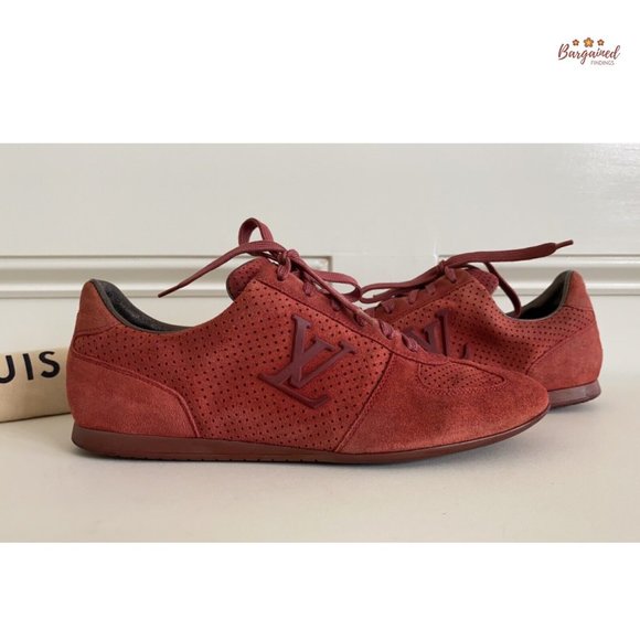 Authentic Louis Vuitton Pink Perforated Suede LV Logo Low Top Sneakers Size 7.5 - Picture 4 of 13